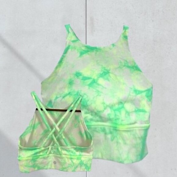 BUYER SENT OFFER High Neck Energy Bra Top Shibori Pattern Green & Yellow Tie Dye - Picture 1 of 12
